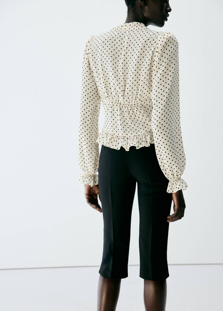 V-neck polka dot blouse — Off White