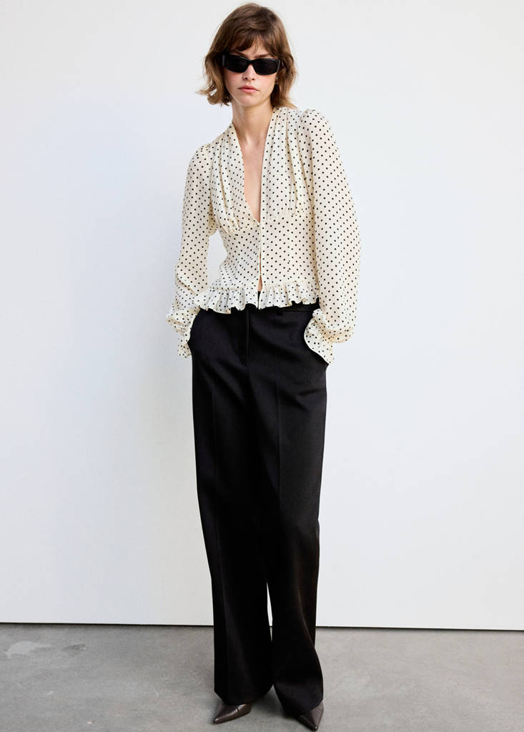 V-neck polka dot blouse — Off White