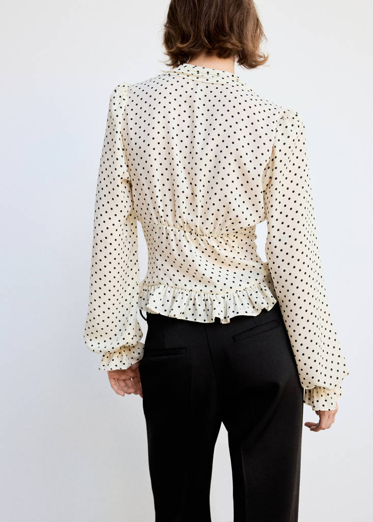 V-neck polka dot blouse — Off White