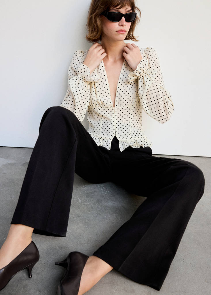 V-neck polka dot blouse — Off White