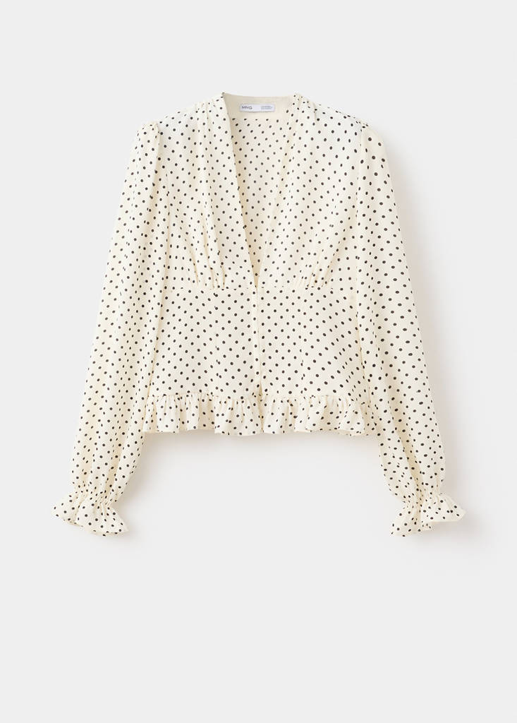 V-neck polka dot blouse — Off White