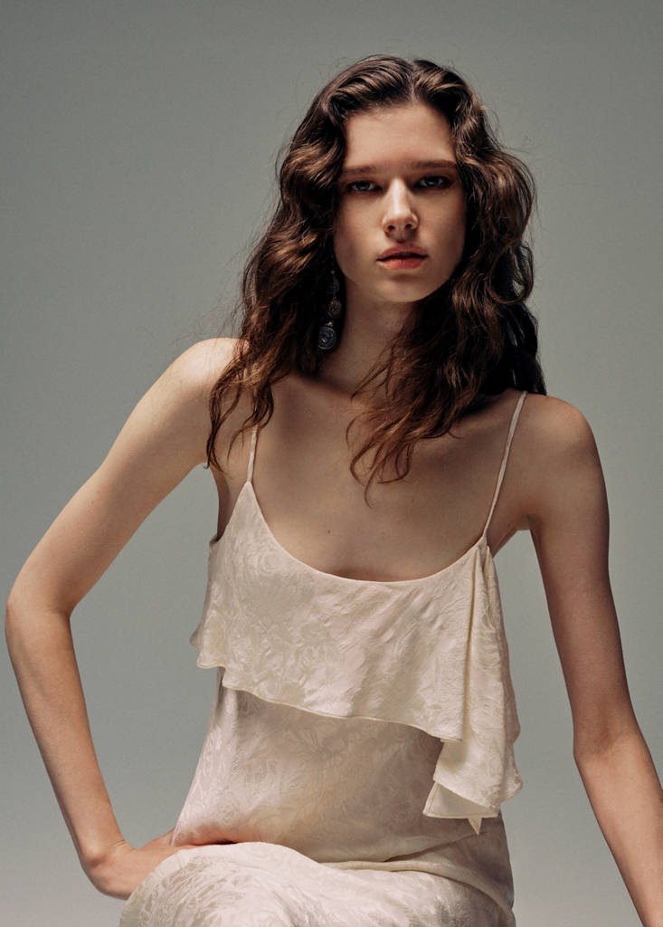 Jacquard dress with ruffle detail — White