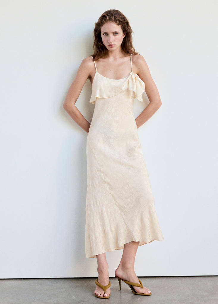 Jacquard dress with ruffle detail — White