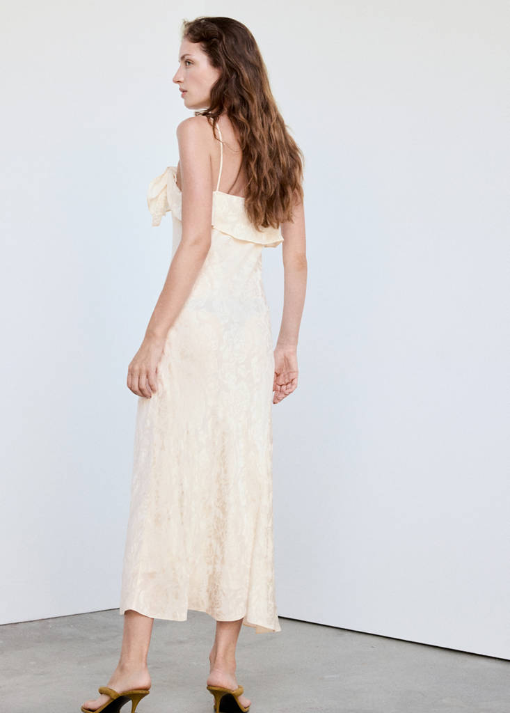Jacquard dress with ruffle detail — White