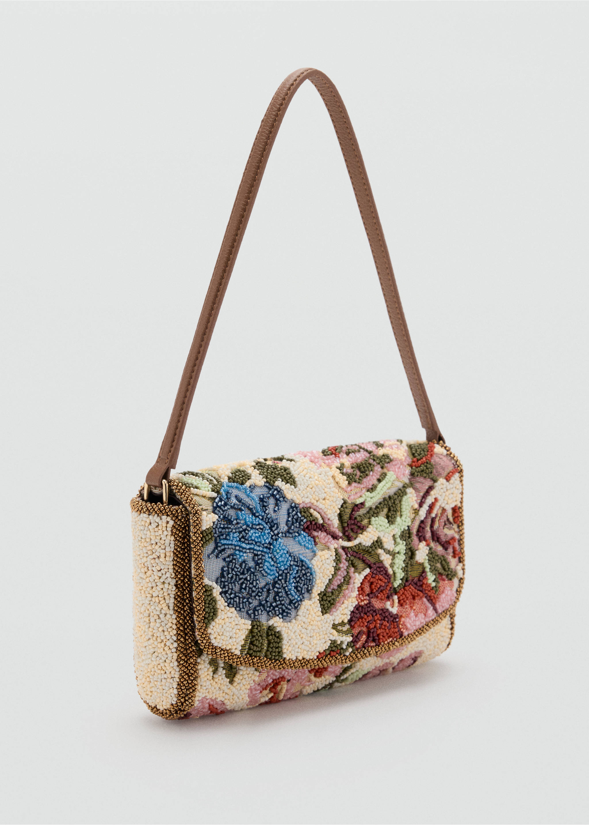 Floral embroidered shoulder bag - Medium plane, Pink. Ref: 37064801-00.