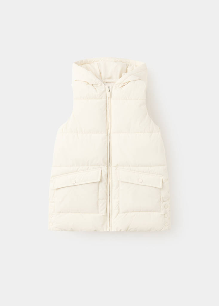 Hooded waistcoat with pockets — Ecru