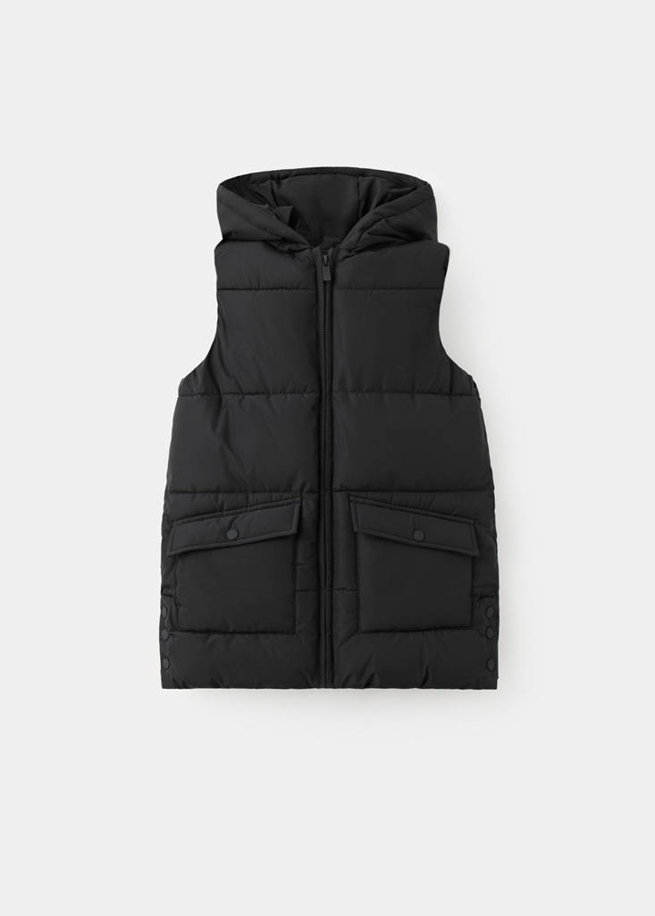Hooded waistcoat with pockets — Black