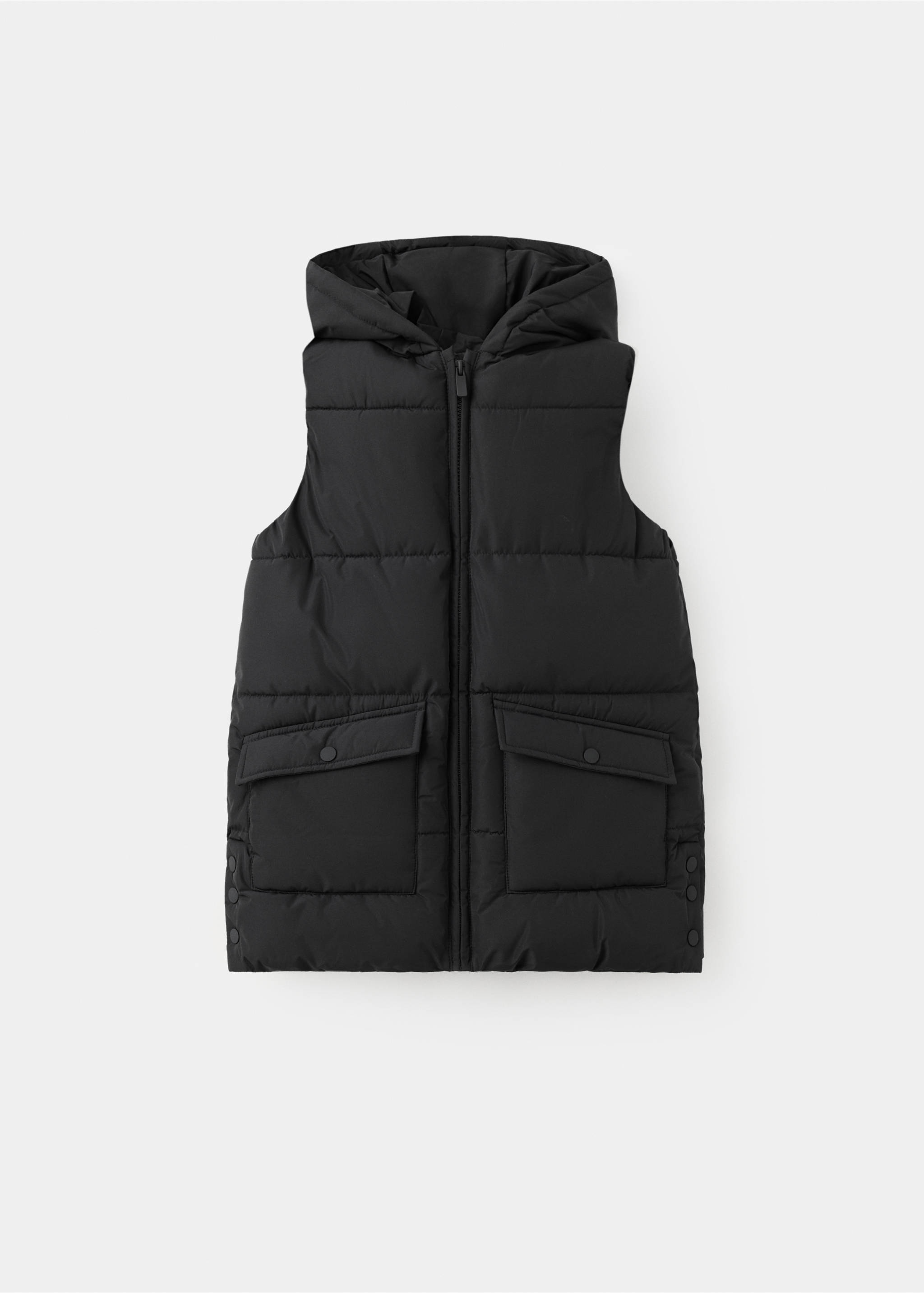 Hooded waistcoat with pockets - Article without model, Black. Ref: 37065150-00.