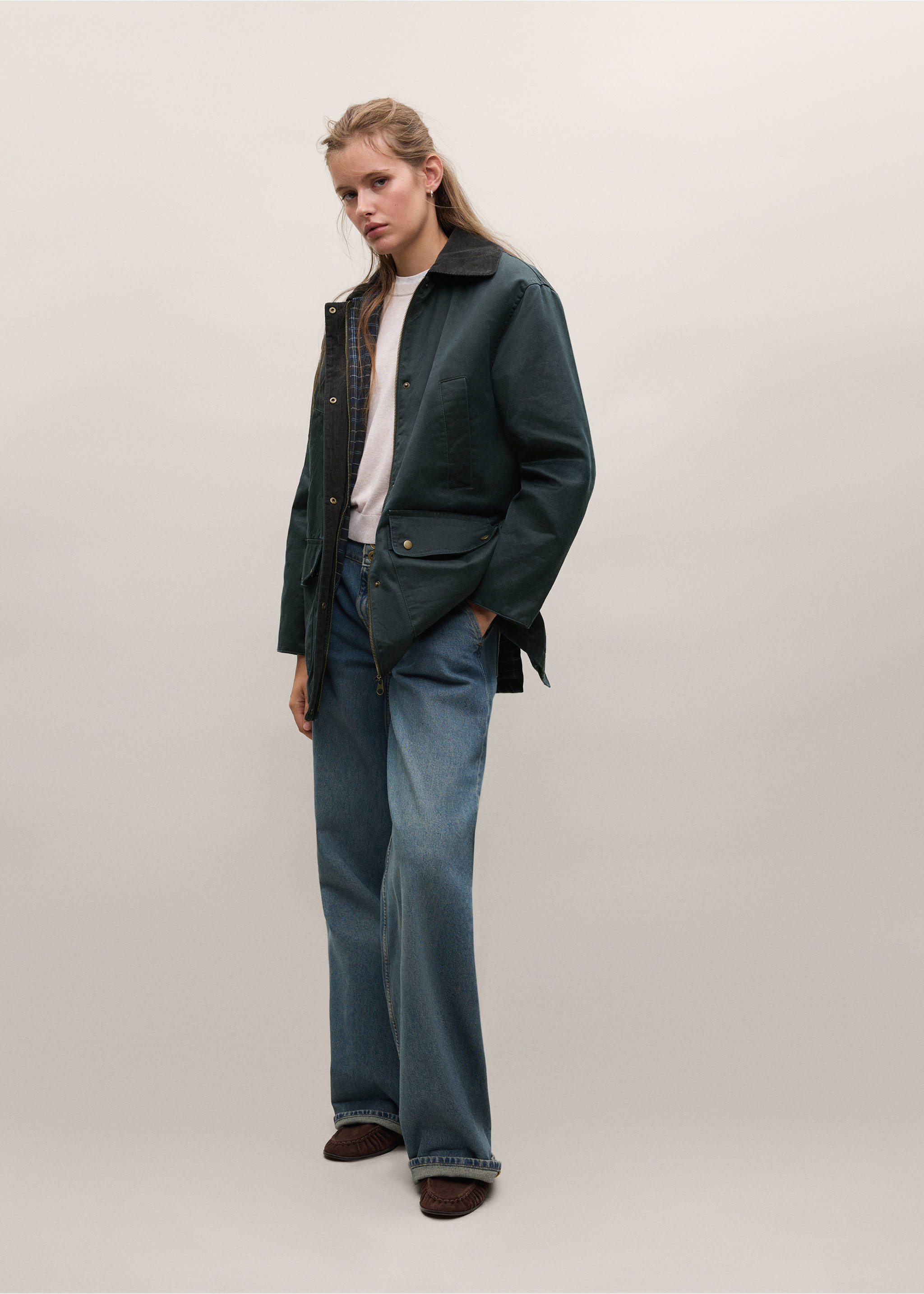 Cotton parka with corduroy collar - General plane, Navy. Ref: 37065151-00.
