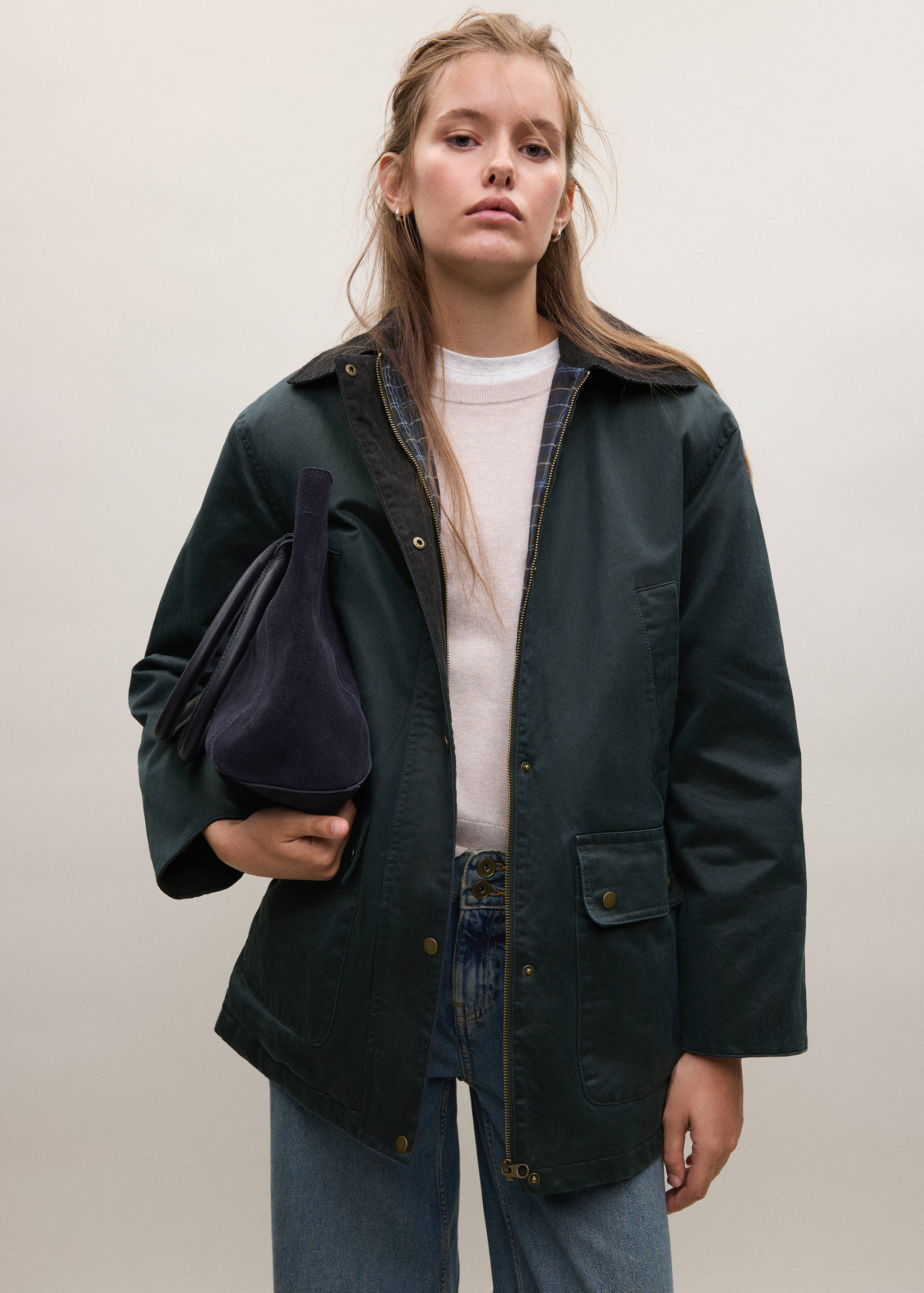 Cotton parka with corduroy collar - Medium plane