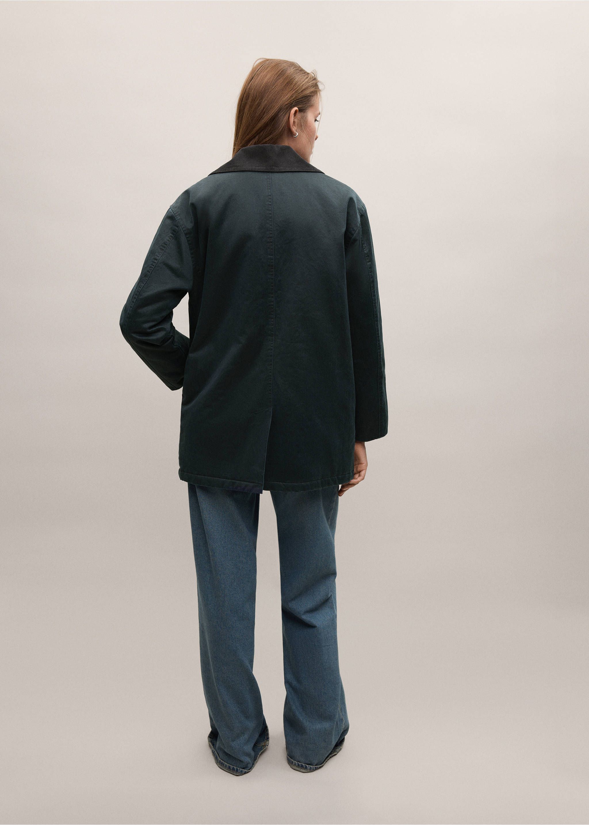 Cotton parka with corduroy collar - Reverse of the article, Navy. Ref: 37065151-00.