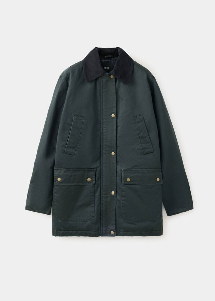 Parka bawełniana ze sztruksowym kołnierzem granatowy - Teen - XS - MANGO TEEN
