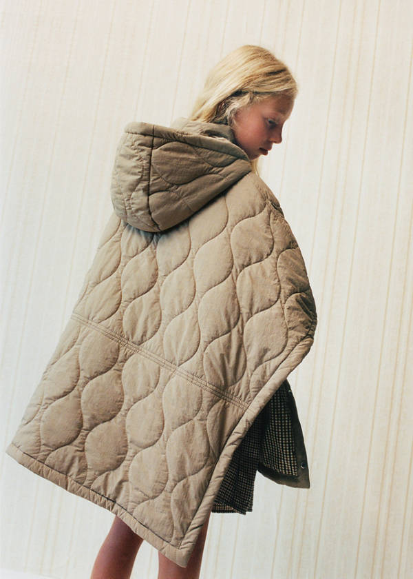 Quilted hooded cape — Medium Brown