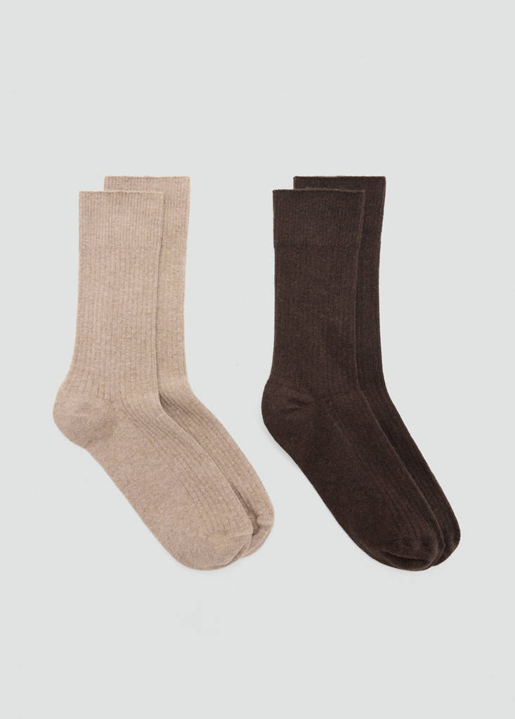 Pack of 2 ribbed cotton socks — Chocolate