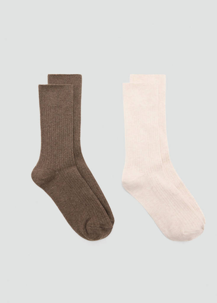 Pack of 2 ribbed cotton socks — Medium Brown