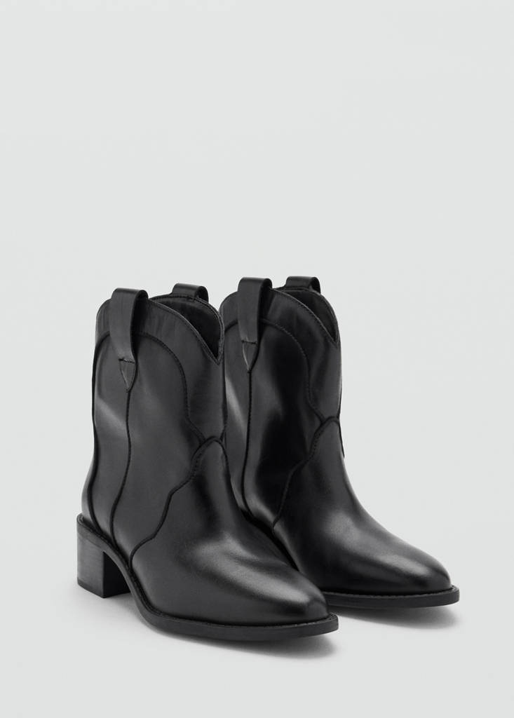 Leather cowboy ankle boots — Black