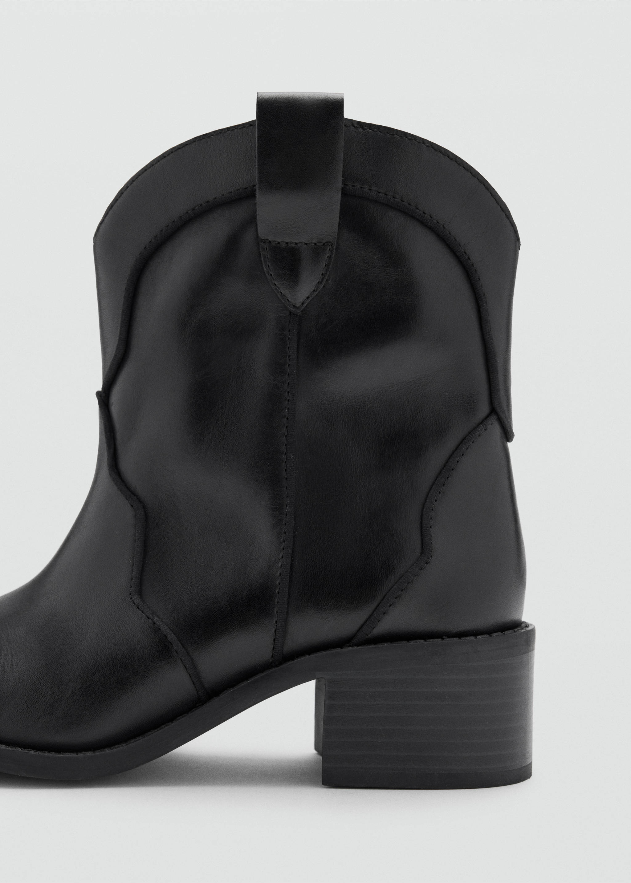 Leather cowboy ankle boots - Details of the article 1, Black. Ref: 37065154-00.