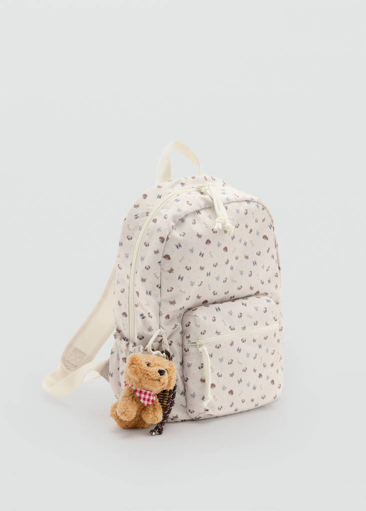Printed backpack with dog charm — Sand