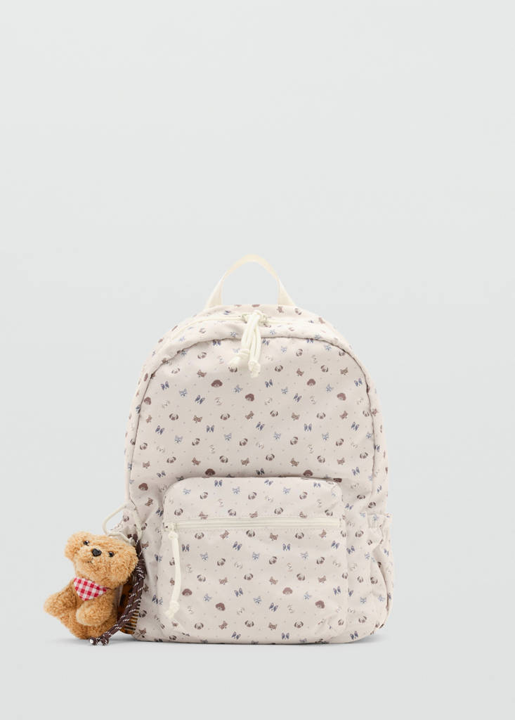Printed backpack with dog charm — Sand