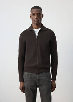 100% cotton zip-up cardigan — Chocolate 1