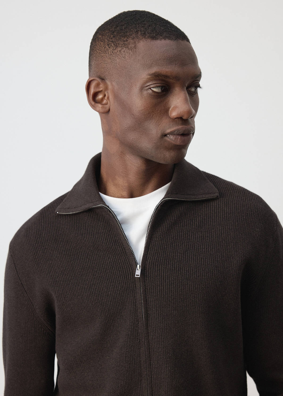 100% cotton zip-up cardigan — Chocolate