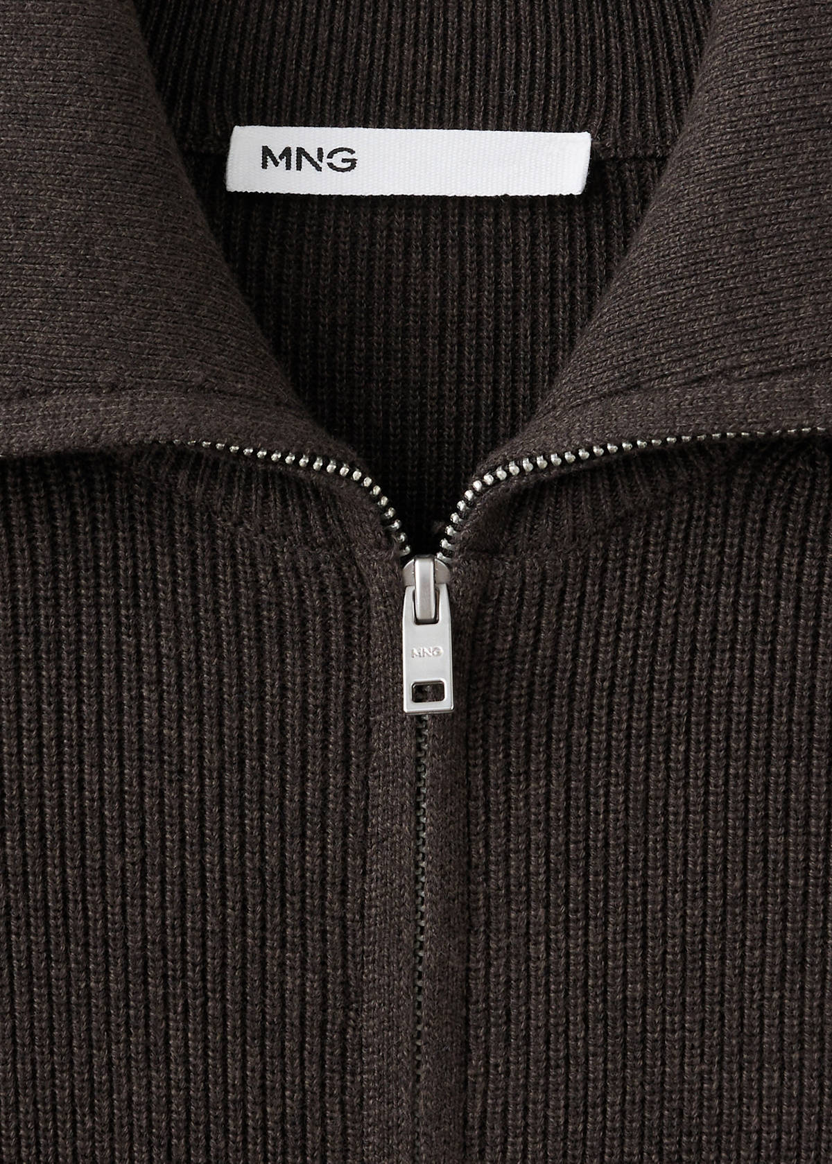 100% cotton zip-up cardigan — Chocolate