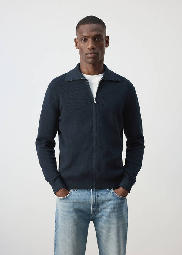 100% cotton zip-up cardigan — Navy