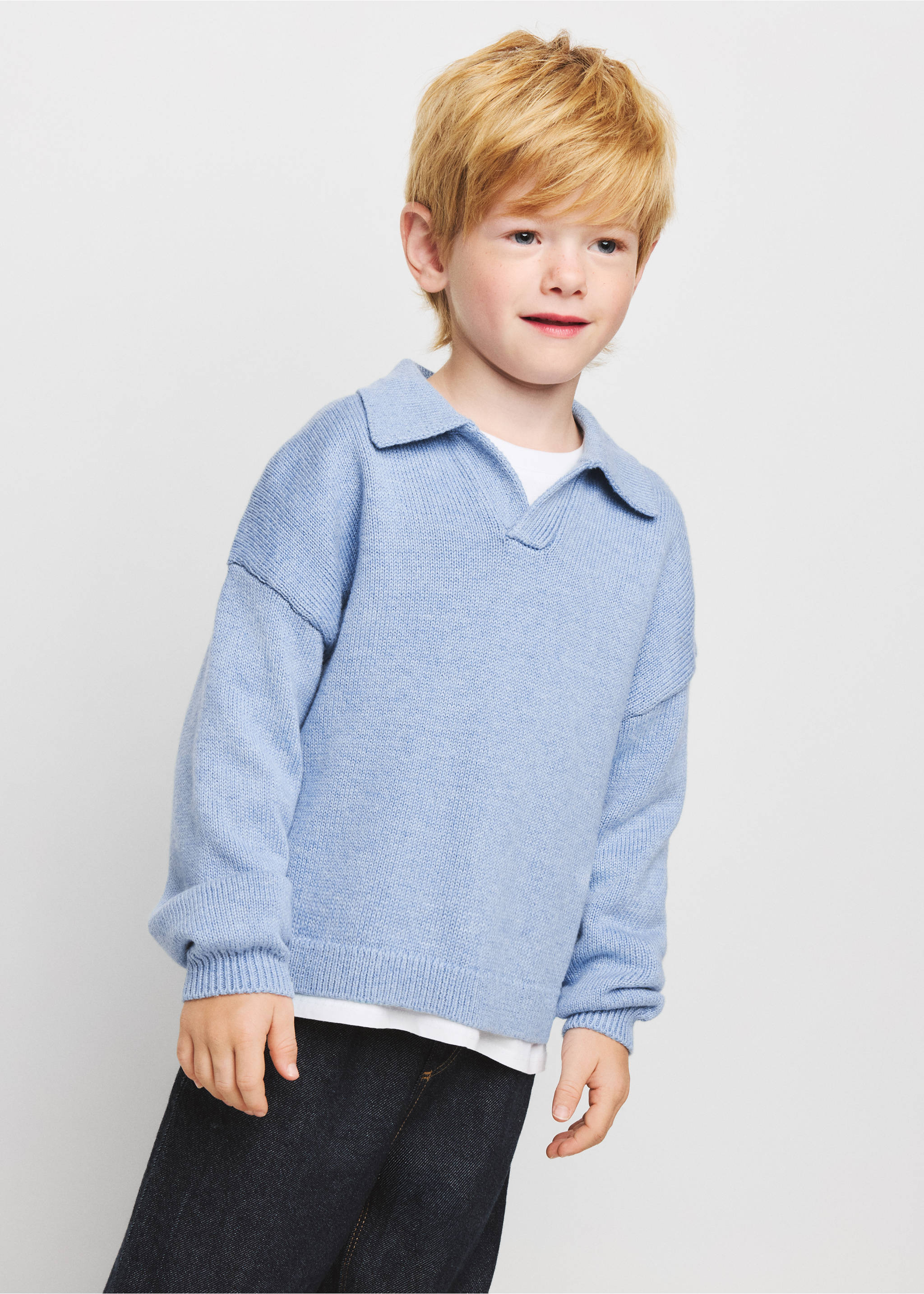 Pull-over col polo - Plan moyen, Bleu. Ref: 37065160-00.