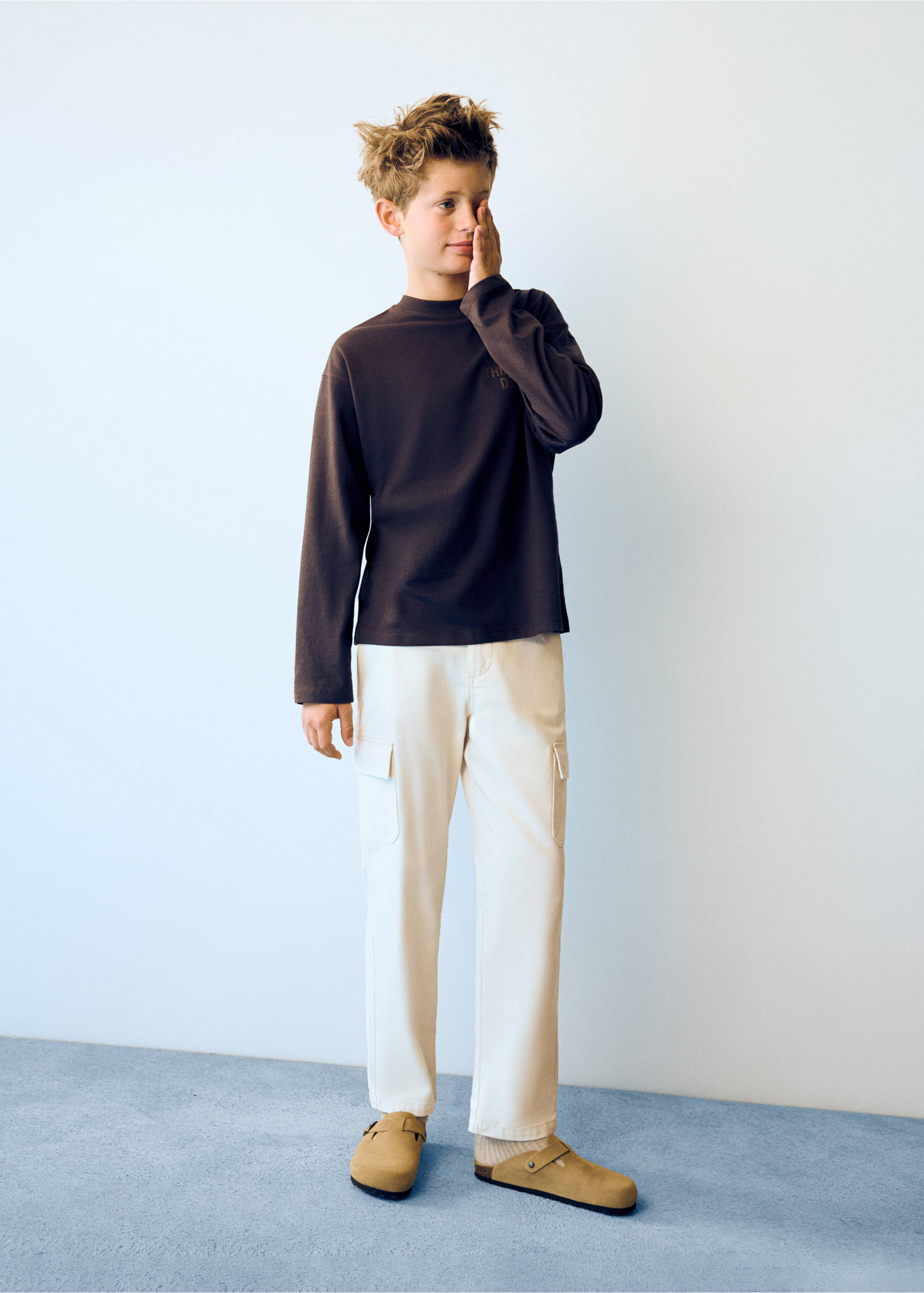 Oversized T-shirt with print detail - General plane, Chocolate. Ref: 37065167-00.
