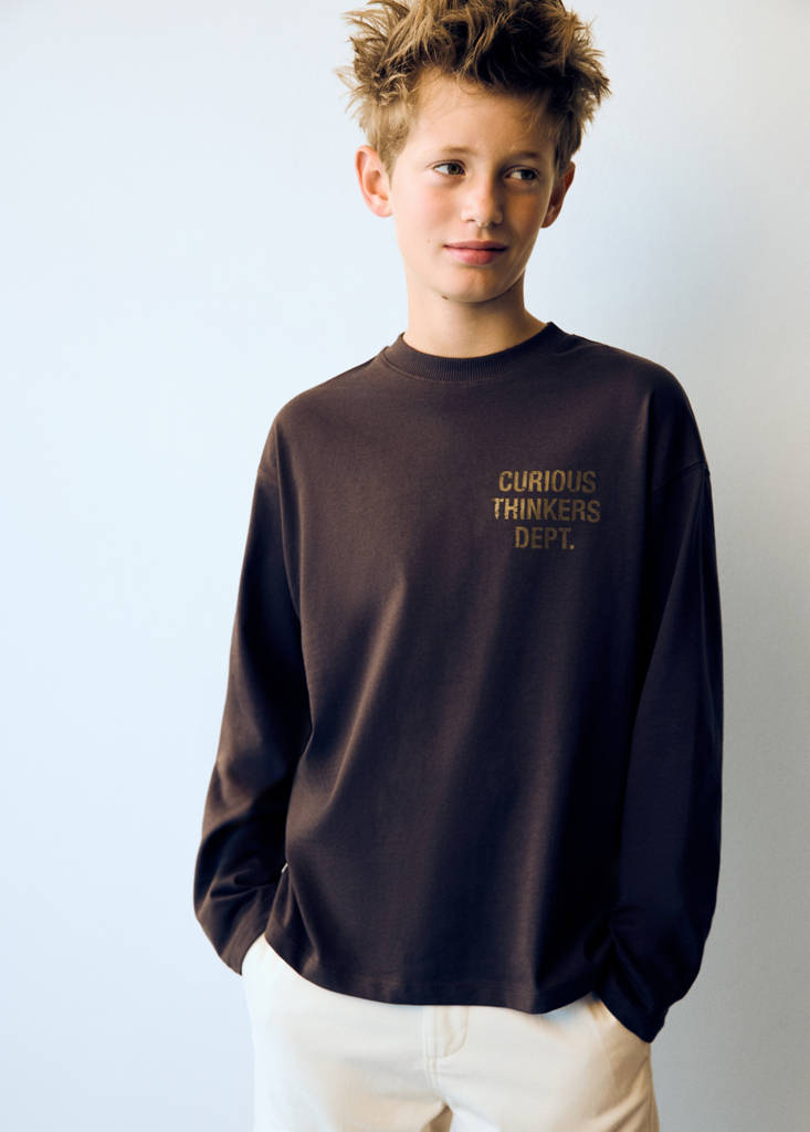 Oversized T-shirt with print detail — Chocolate