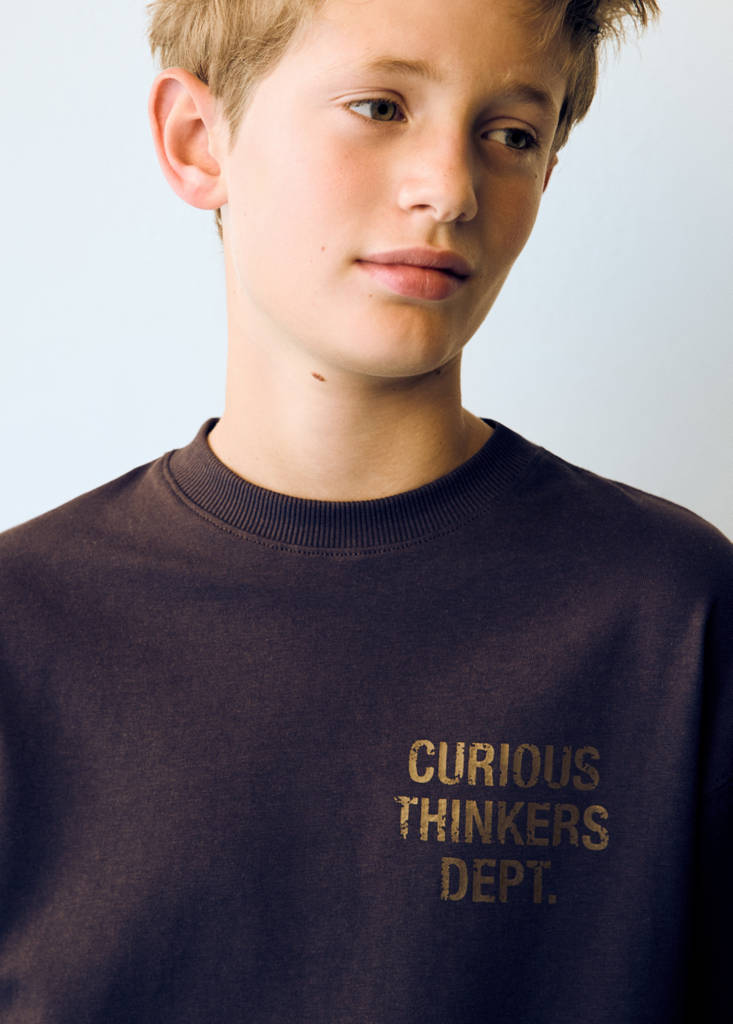 Oversized T-shirt with print detail — Chocolate
