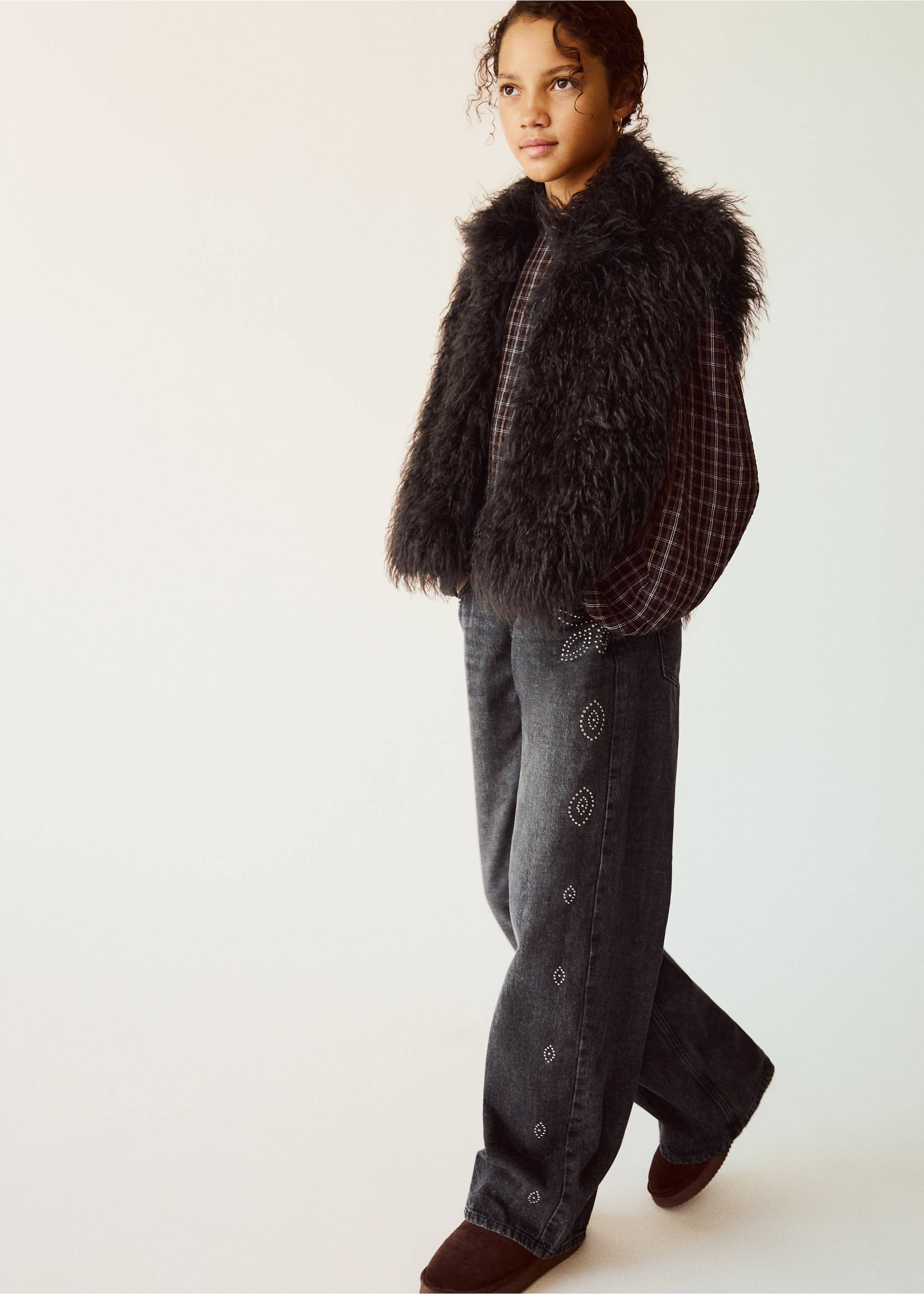 Wide leg studded jeans - Medium plane, Denim Grey. Ref: 37065169-00.