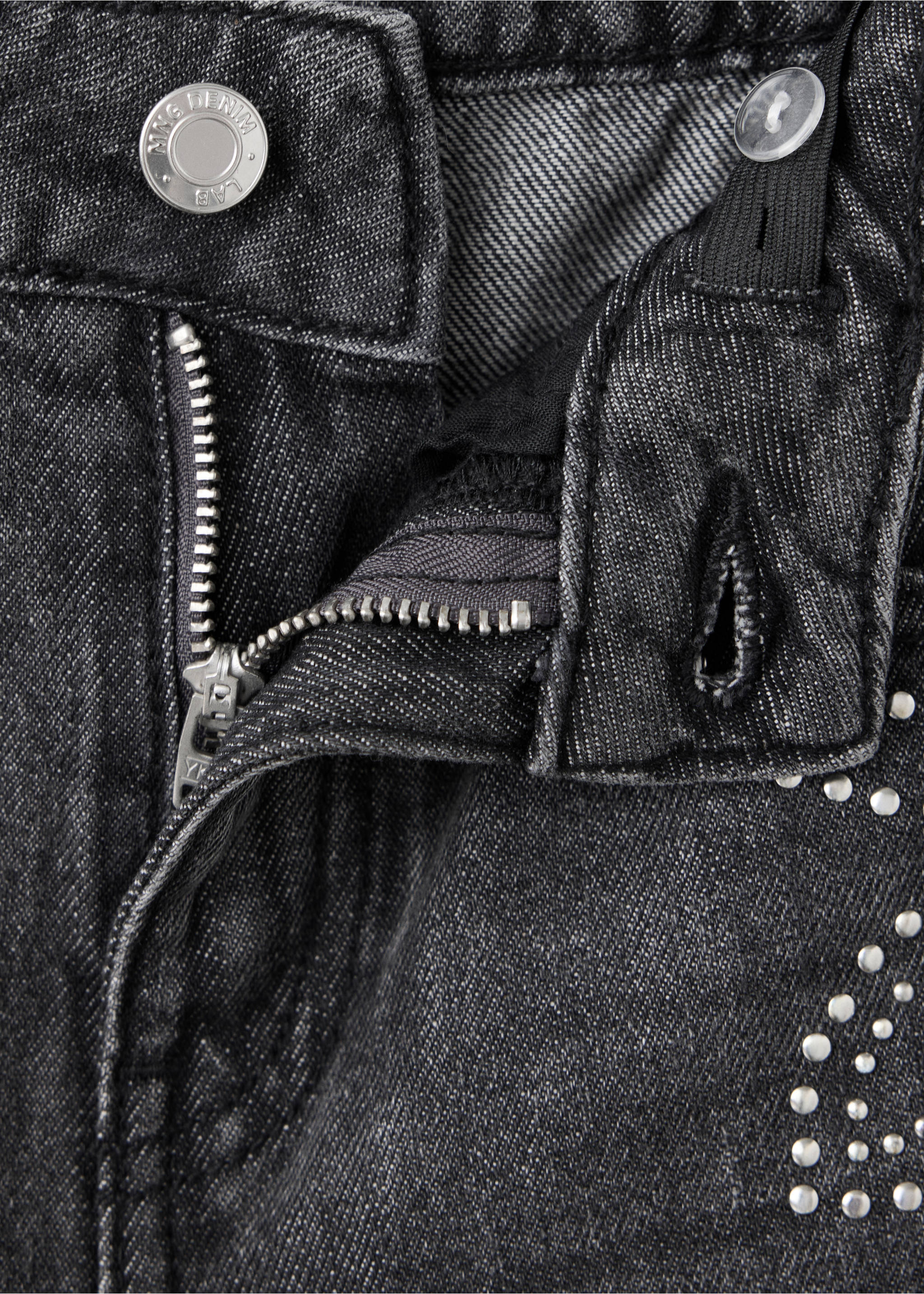 Wide leg studded jeans - Details of the article 8, Denim Grey. Ref: 37065169-00.