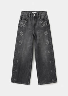 Wide leg studded jeans — Denim Grey 4
