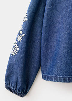 Embroidered denim blouse — Medium Blue 7