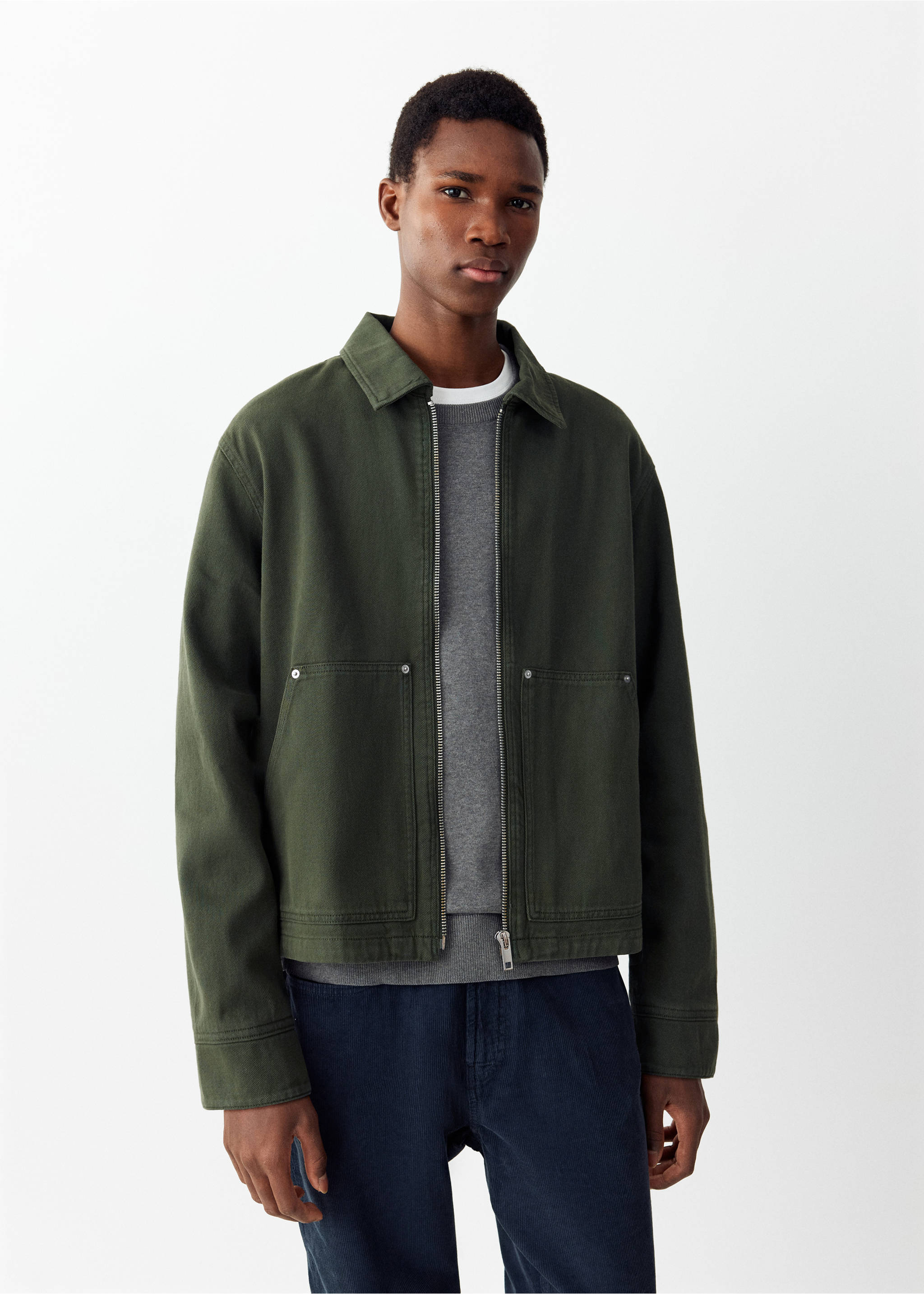Pockets denim jacket - Medium plane, Khaki. Ref: 37065174-00.