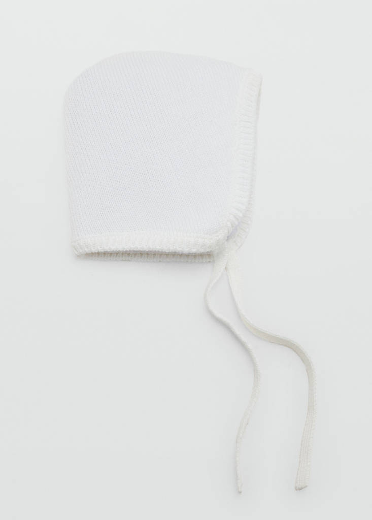 Knit bonnet with bow closure — Off White