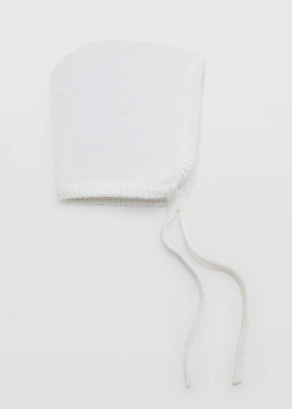 Knit bonnet with bow closure — Off White