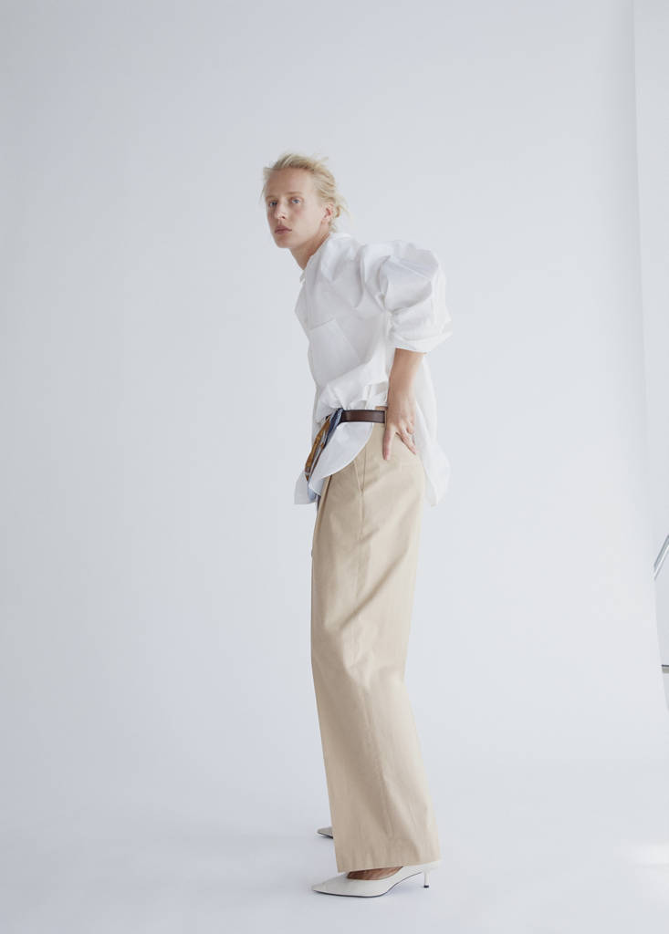 Straight-leg cotton pleated trousers — Beige