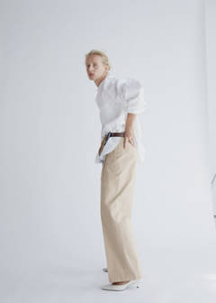 Straight-leg cotton pleated trousers — Beige 1