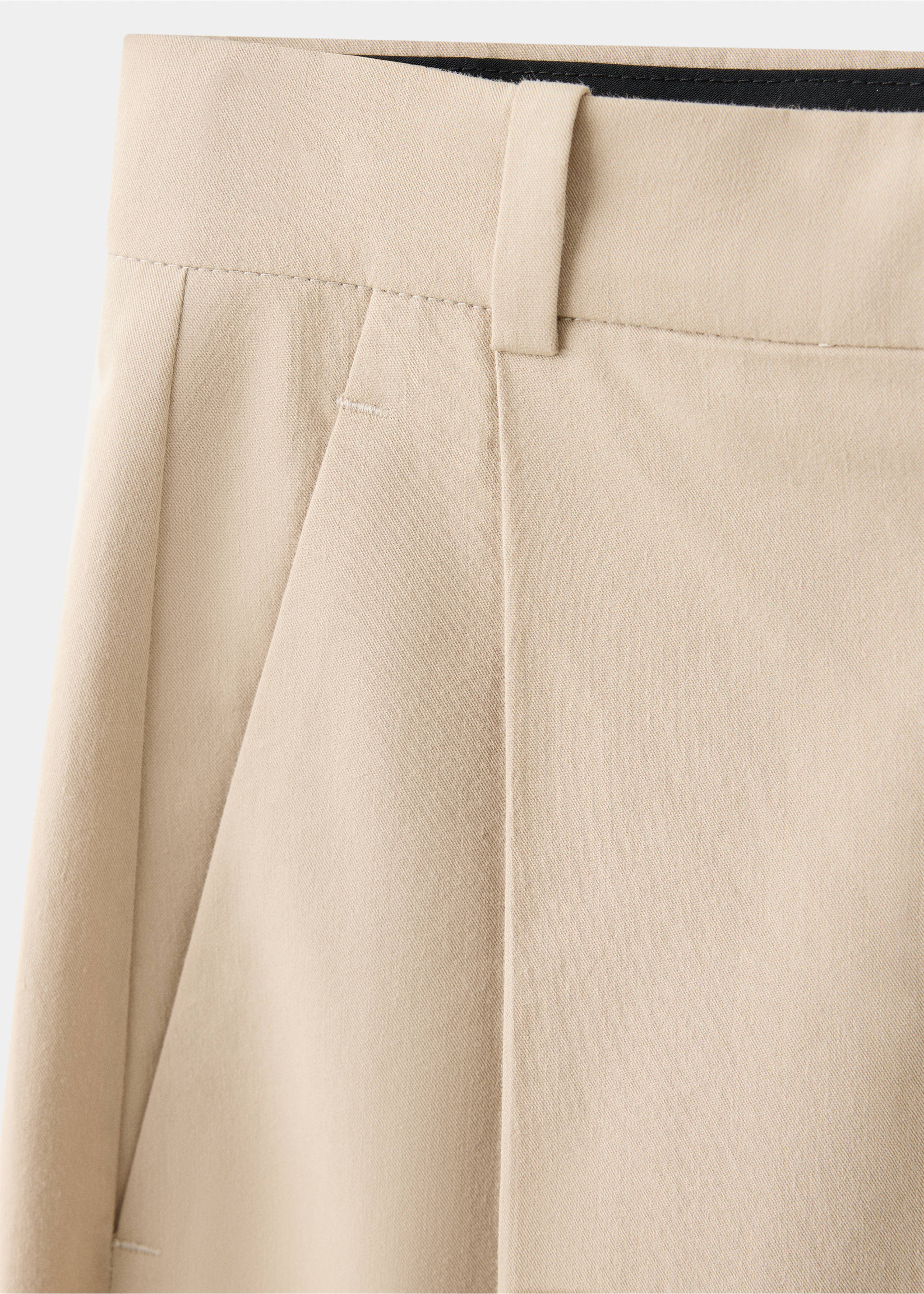 Straight-leg cotton pleated trousers - Details of the article 0, Beige. Ref: 37065176-00.