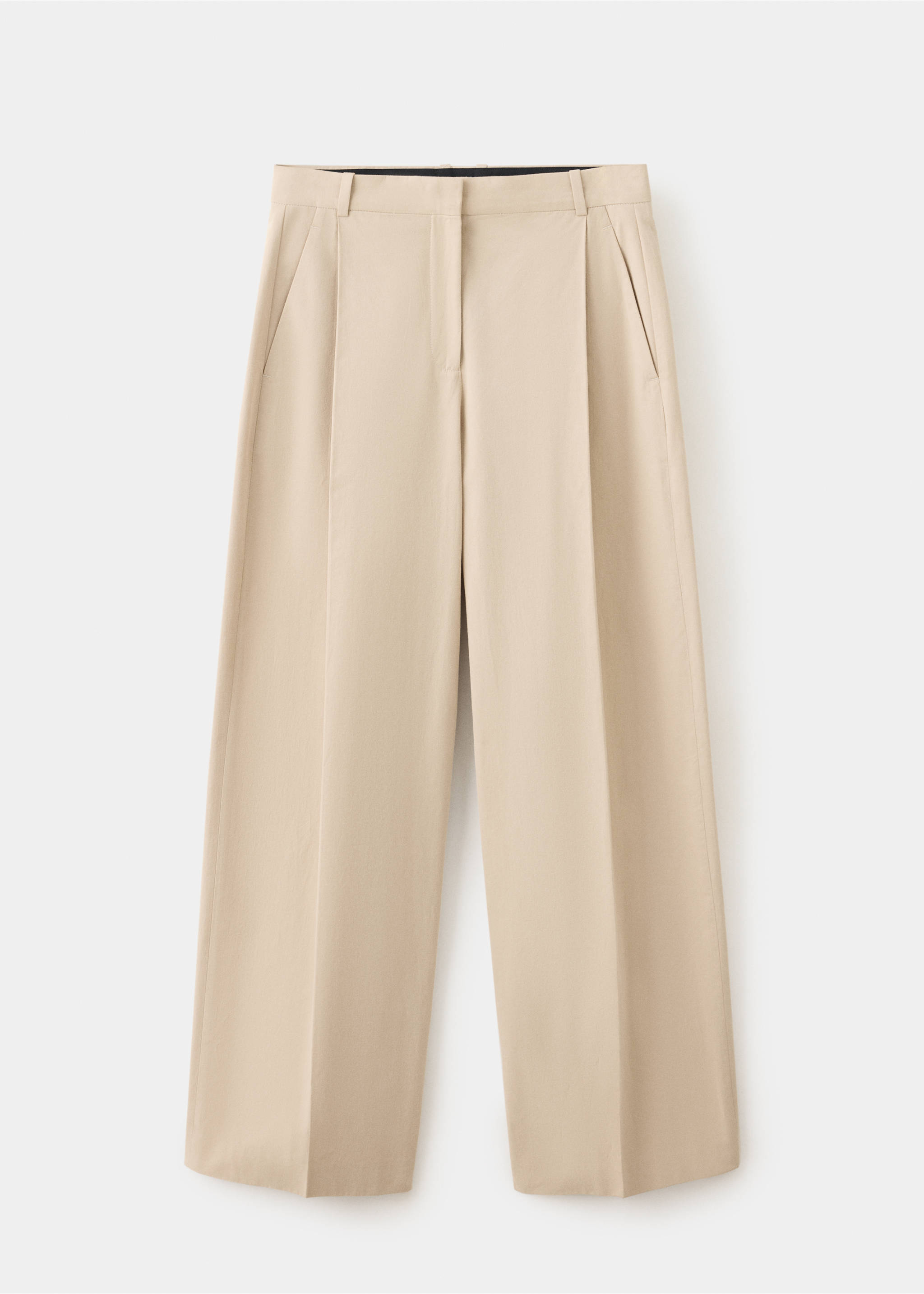 Straight-leg cotton pleated trousers - Article without model, Beige. Ref: 37065176-00.