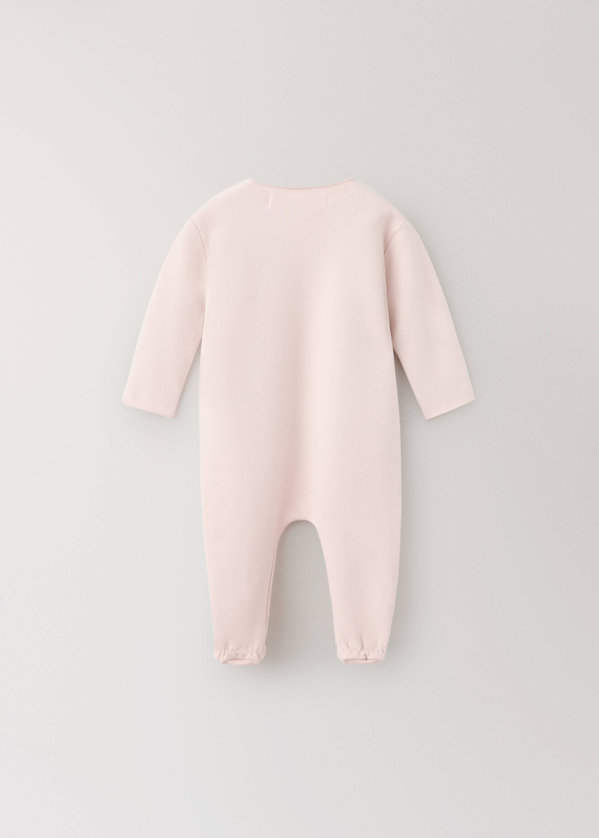 Pink baby pyjama jumpsuit with long sleeves, seen from the back.