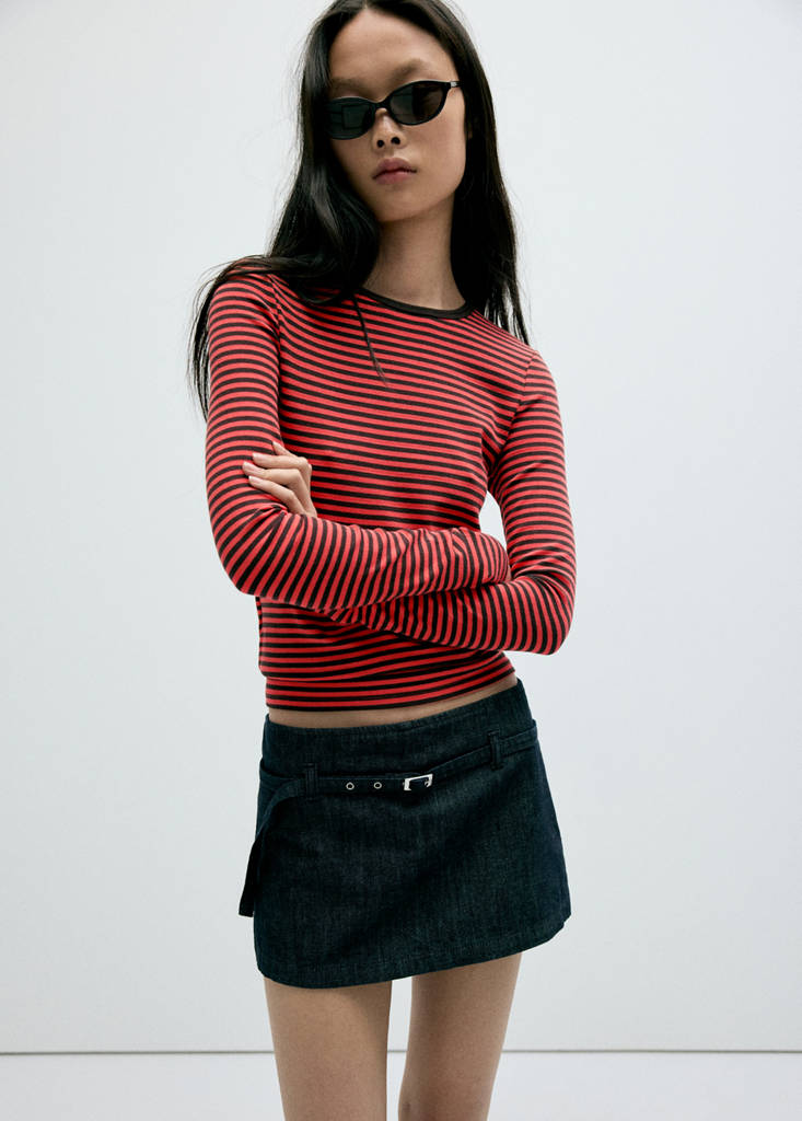 Long-sleeved striped t-shirt — Red