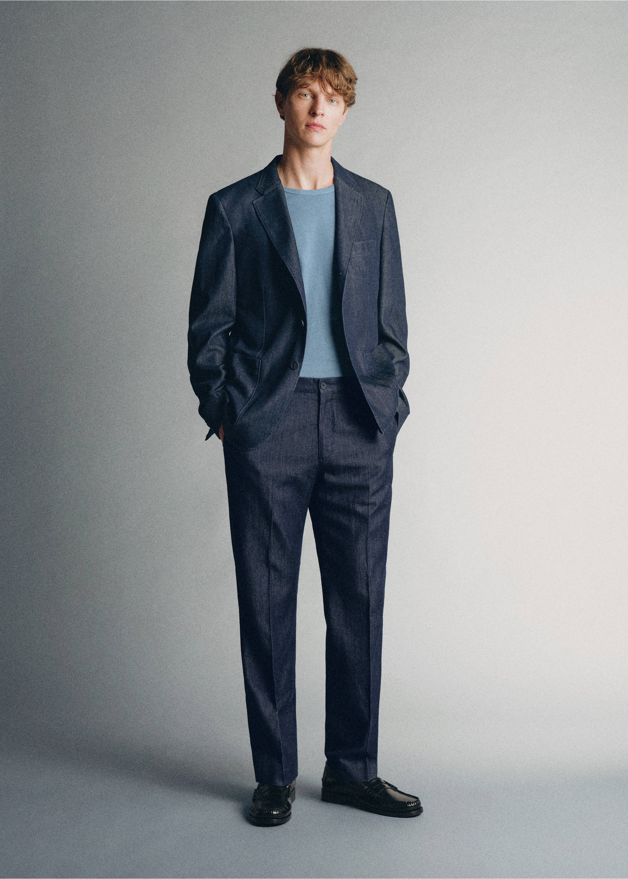 Lyocell cotton Western-style blazer, made in Italy - General plane, Indigo Blue. Ref: 37065838-00.