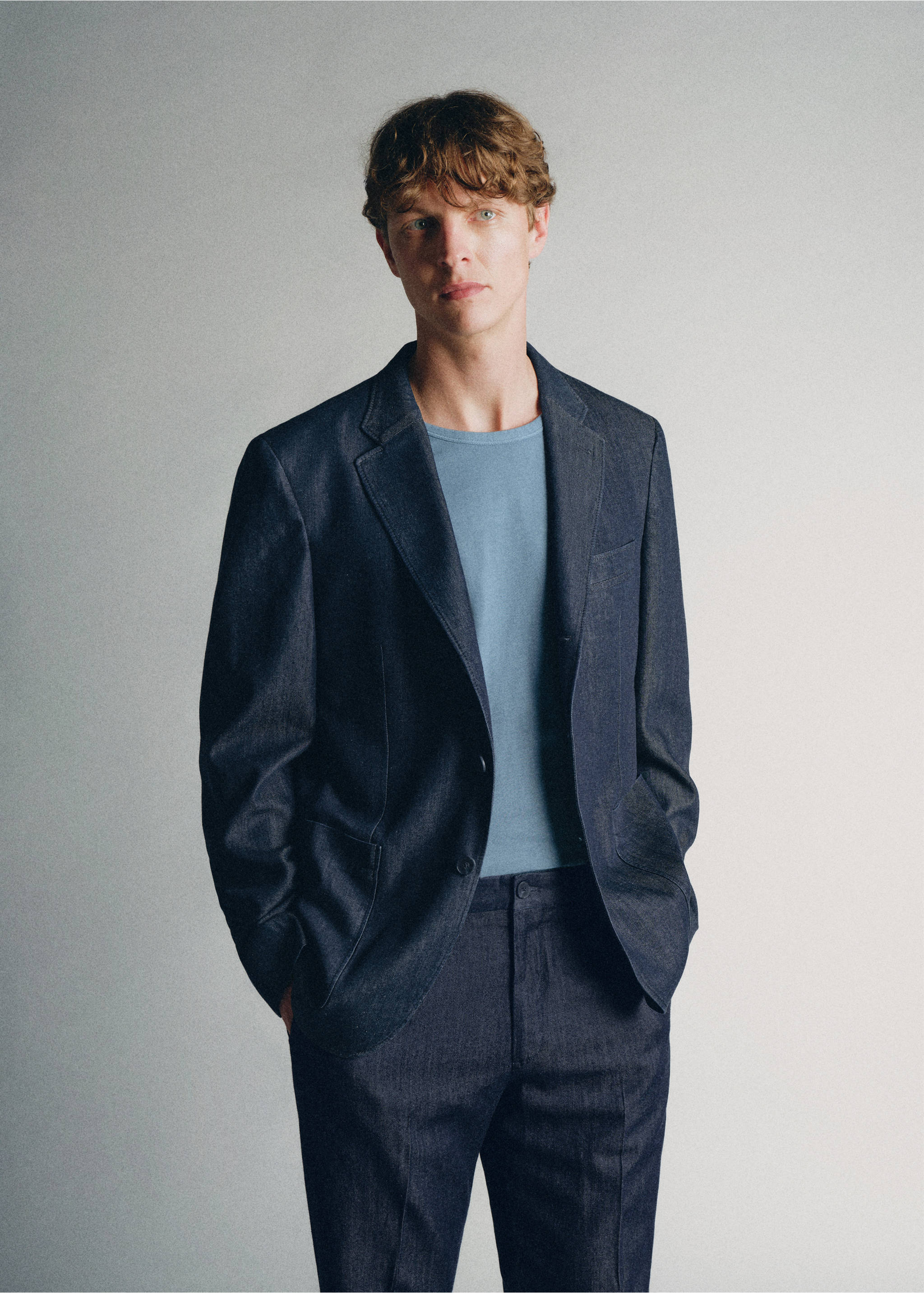 Lyocell cotton Western-style blazer, made in Italy - Medium plane, Indigo Blue. Ref: 37065838-00.