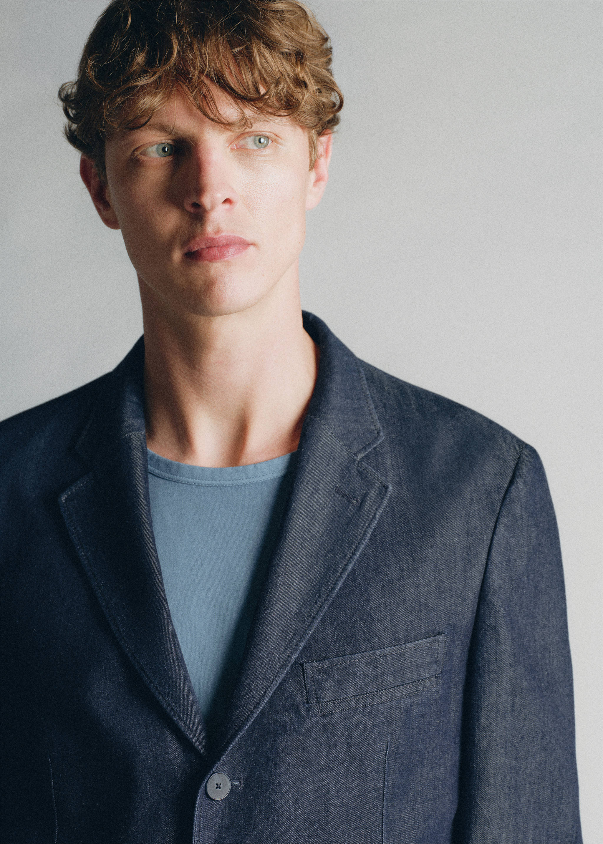 Lyocell cotton Western-style blazer, made in Italy - Details of the article 1, Indigo Blue. Ref: 37065838-00.