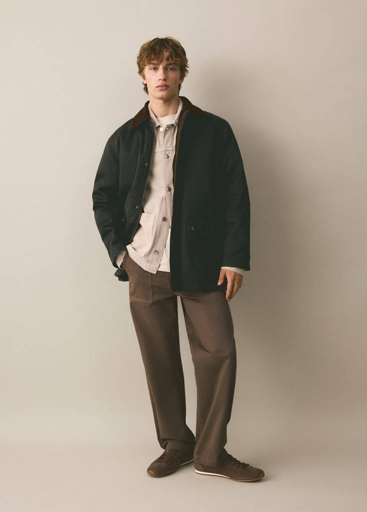 Parka with contrasting collar — Khaki