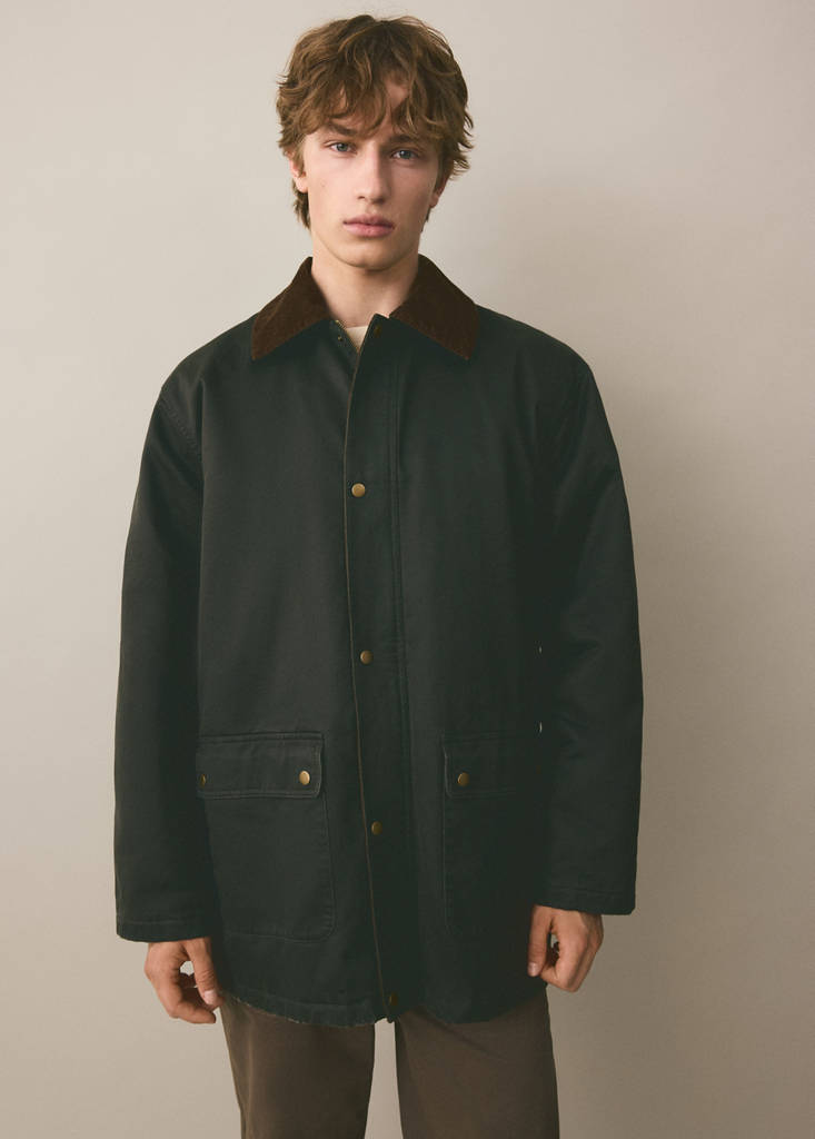 Parka with contrasting collar — Khaki