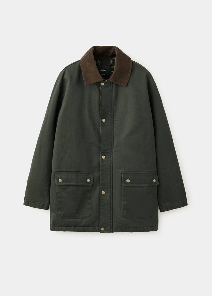 Parka with contrasting collar — Khaki